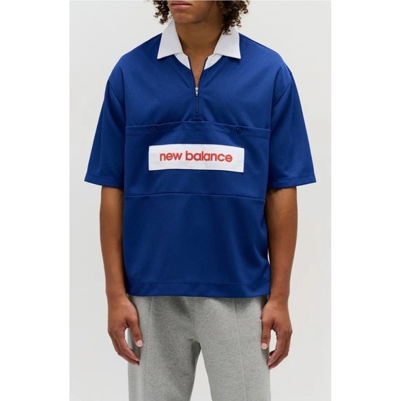New Balance Other - New Balance Made in USA Relaxed Mesh Zip Polo Shirt Inkwell Blue XXL $195 Jersey